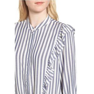 Rails Piper Ocean Striped Ruffle Tie-front Shirt In Ocean/ White Stripe - Small